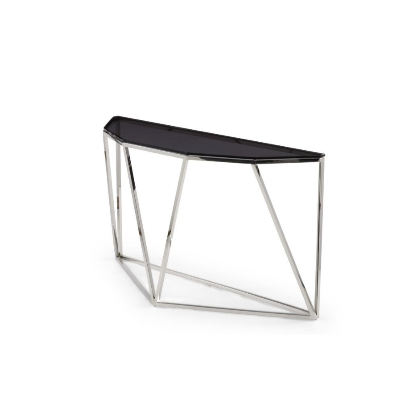 Saltoro Sherpi Cox 20 Inch Console Sideboard Table, Smoke Glass Top, Geometric Base, Black-